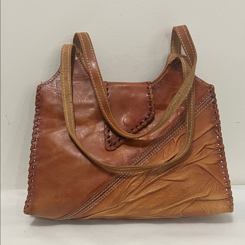 Vintage Toffee Brown Leather Tooled Shoulder Bag